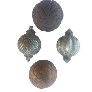 Set/4 Ornate Decorative Balls‎ Metal Over Wood Accent Spheres 4" & 3" Home Decor
